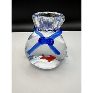 Gold Fish In A Bag Aquarium Art Glass Paperweight